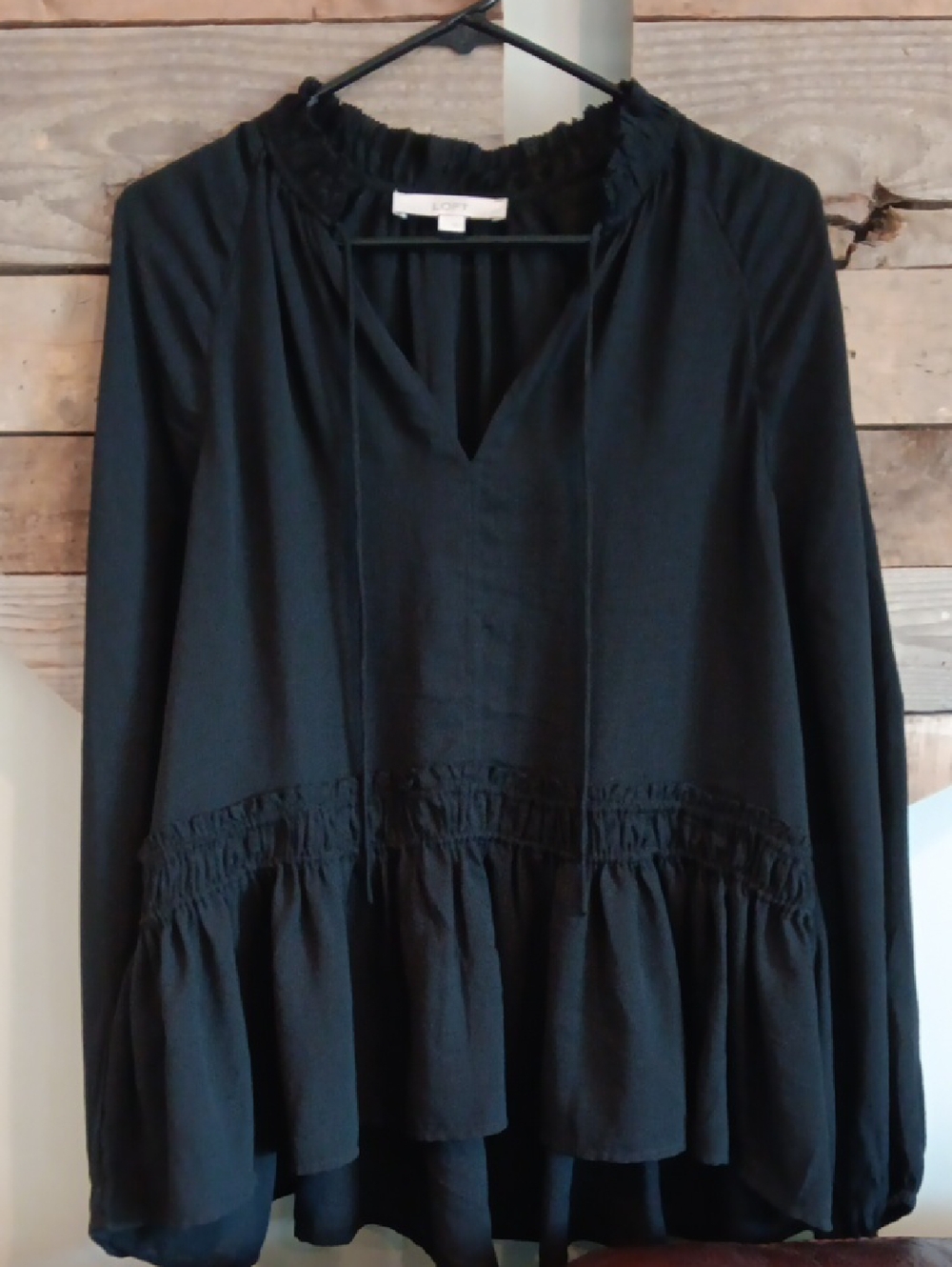 LOFT Black Ruffle Neck Blouse